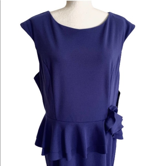 MARINA Cobalt Blue Purple Peplum Rose Sleeveless Cocktail Dress Size 16 … - Picture 12 of 13